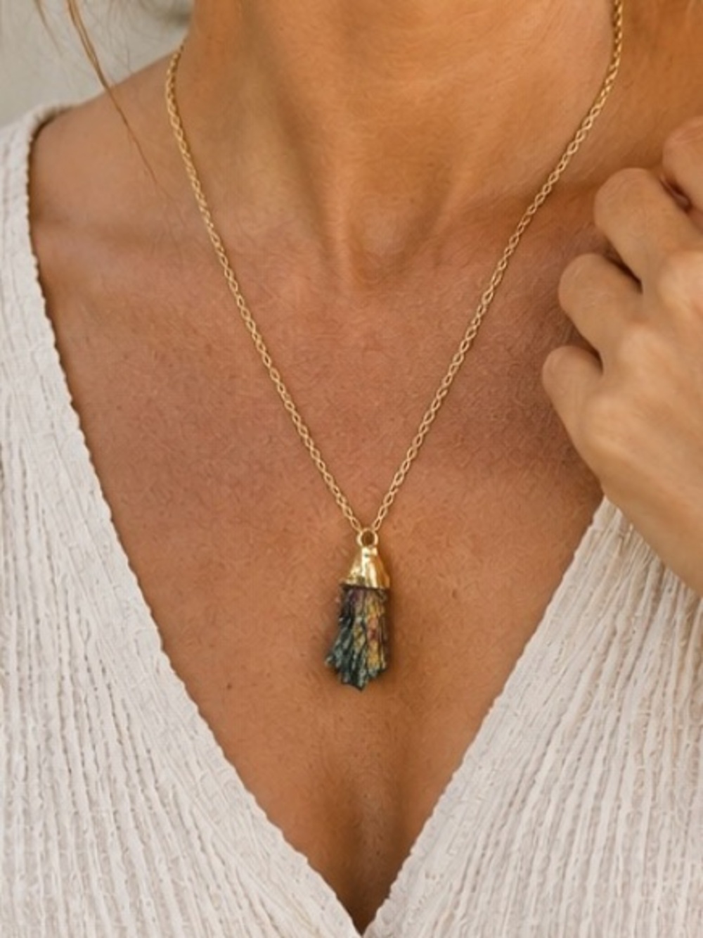 Kyanite Crystal Charm w/Gold necklace Gypsy Boho Free Spirit